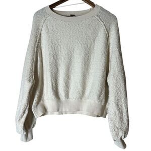 Free People Popcorn Knit Cream Colored Sweater Womens Sz XS Oversized Cropped